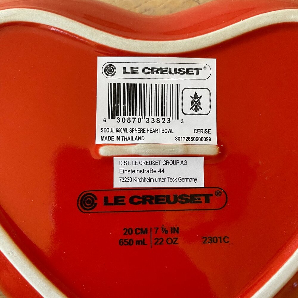 Le Creuset Stoneware Seoul 22 oz 650 ml Sphere Heart Bowl Cerise Cherry Red NEW - Picture 10 of 10